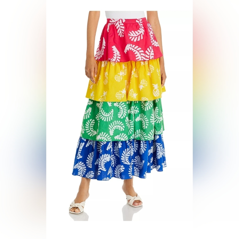 NWT Aqua x Studio 189 Rainbow Leaf Print Maxi Skirt Size M - Picture 2 of 9